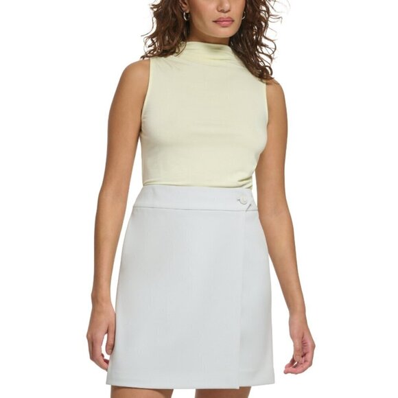 CALVIN KLEIN Petite Mock Neck Butter Yellow Sleeveless Top NWT - Picture 2 of 6